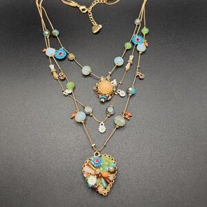 Betsey Johnson Woven Heart Multicolor Layered Necklace #A109 BJ